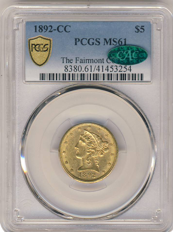 1892-CC $5 Liberty PCGS MS61 CAC