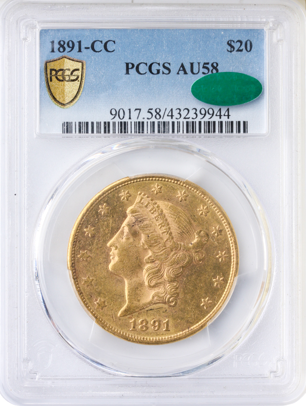 1891-CC $20 Liberty PCGS AU58 CAC