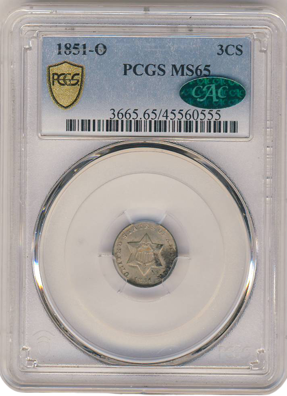 1851-O 3 Cent Silver PCGS MS65 CAC