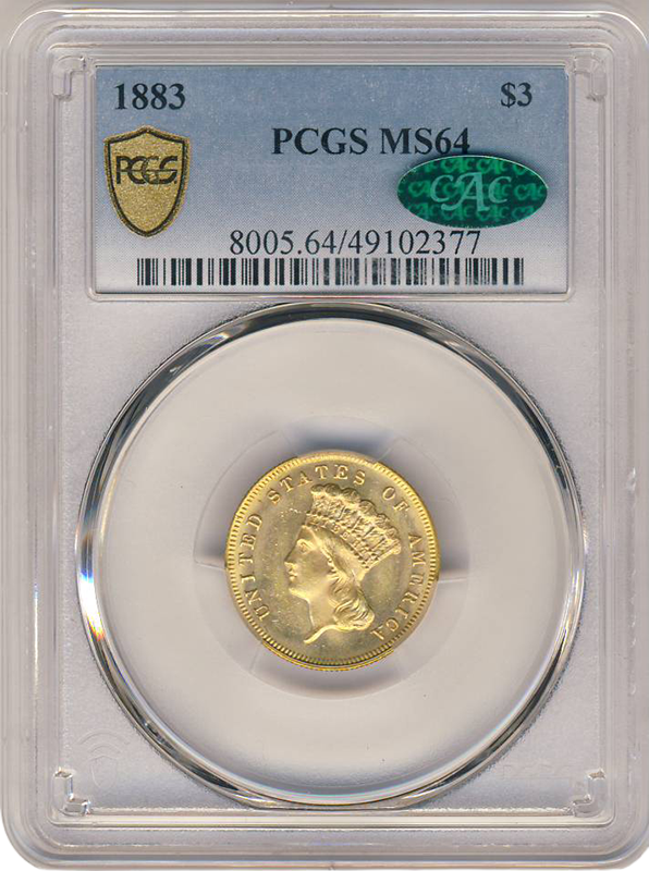 1883 $3 PCGS MS64 CAC