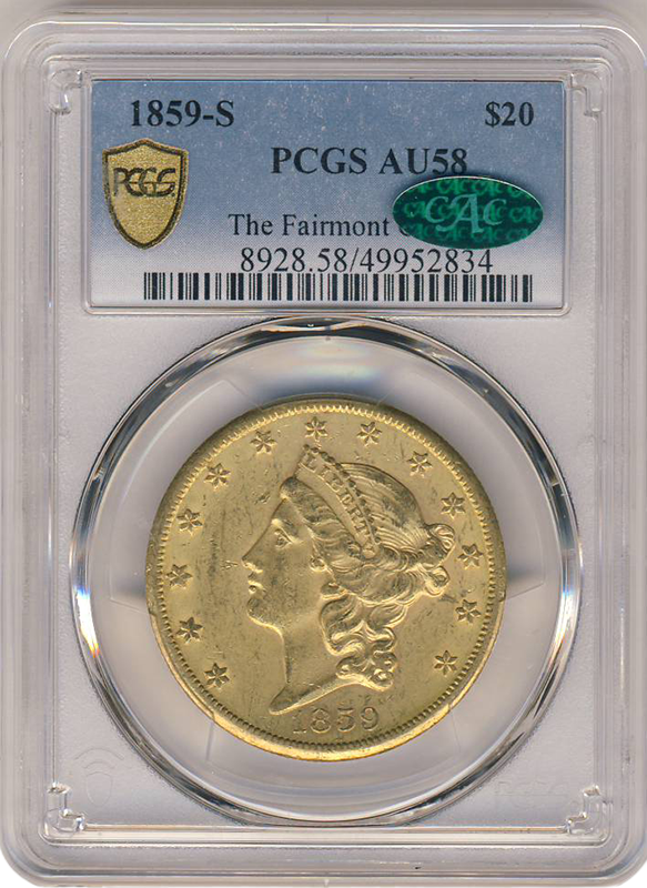 1859-S $20 Liberty PCGS AU58 CAC