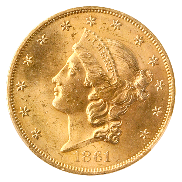 1861 $20 Liberty CACG MS64