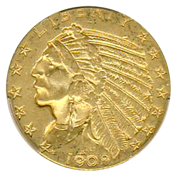 1909-O $5 Indian CACG AU55