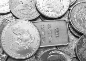 Silver bars and coins