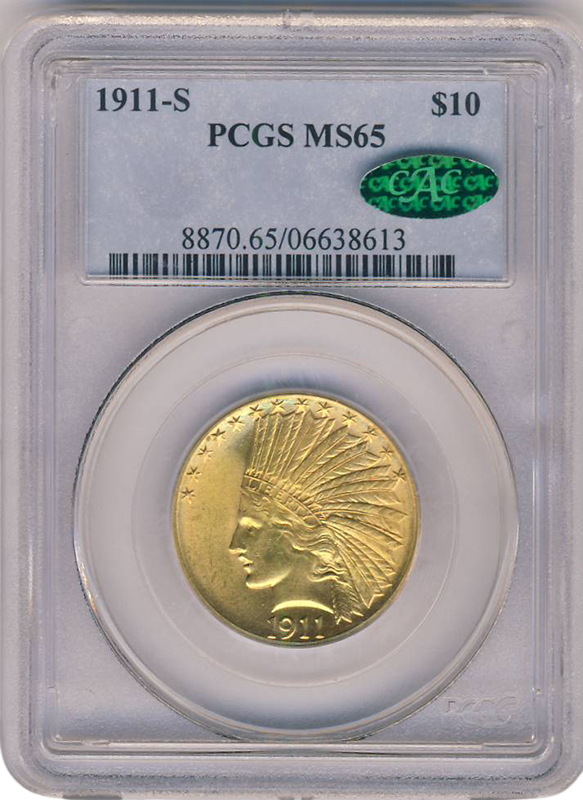 1911-S $10 Indian PCGS MS65 CAC