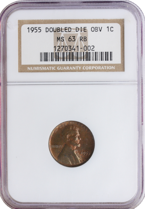 1955 Double Die Lincoln Cent NGC MS63 Red Brown