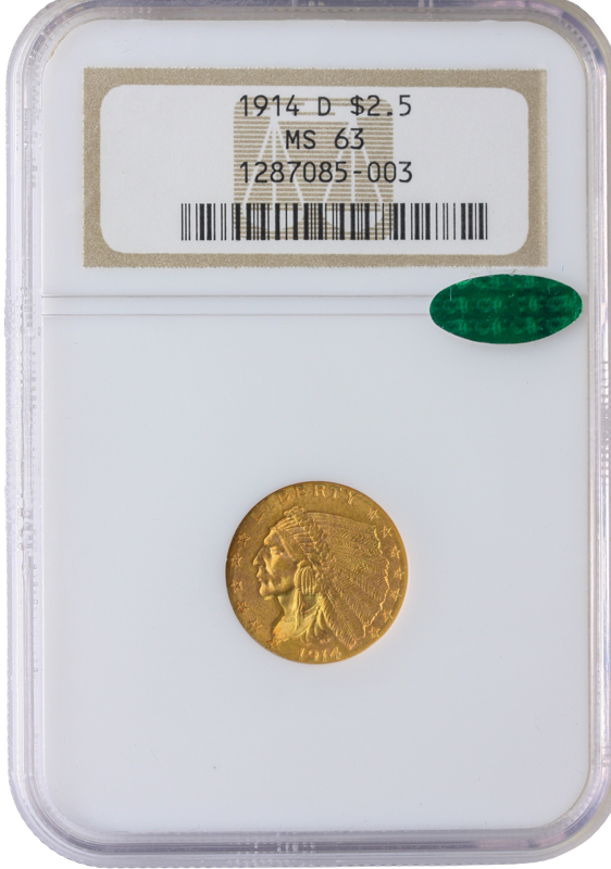 1914-D $2 1/2 Indian NGC MS63 CAC