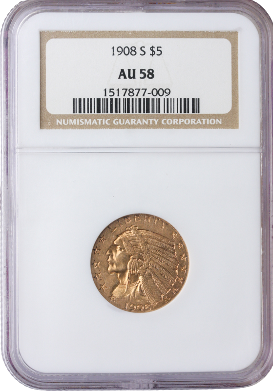 1908-S 45 Indian NGC AU58