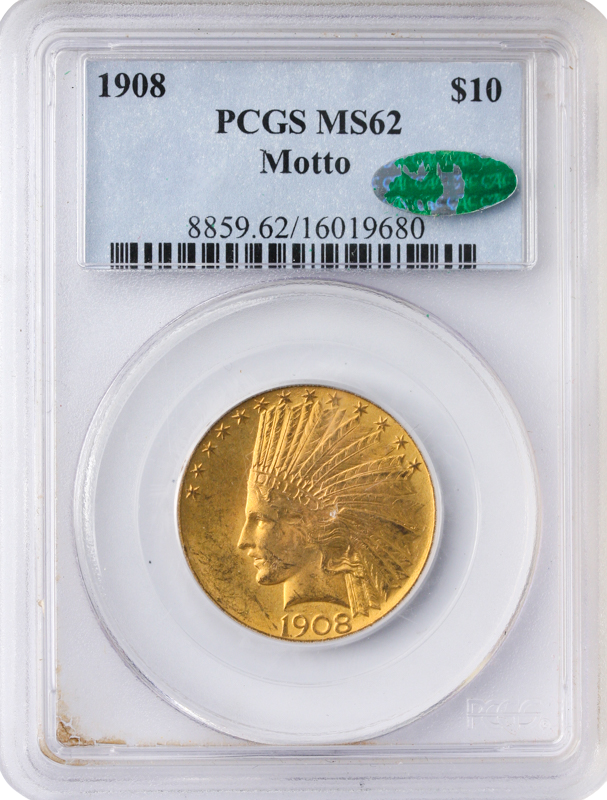 1908 $10 Indian With Motto PCGS MS62 CAC