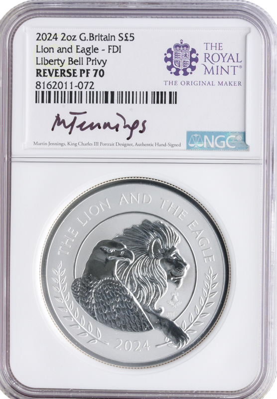 2024 2 oz Silver Royal Mint Lion & Eagle NGC PR70 Reverse - Liberty Bell Privy