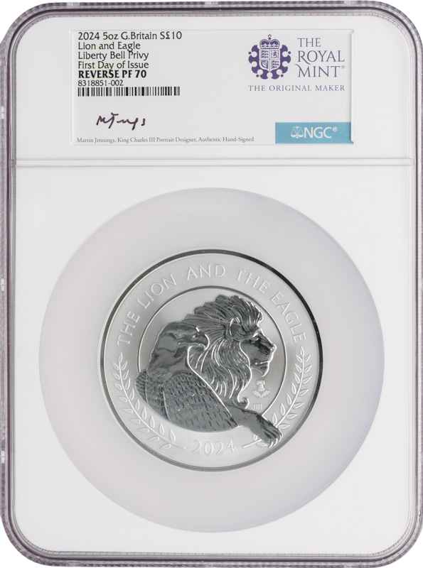 2024 5 oz Silver Royal Mint Lion & Eagle NGC PF70 Reverse - First Day of Issue