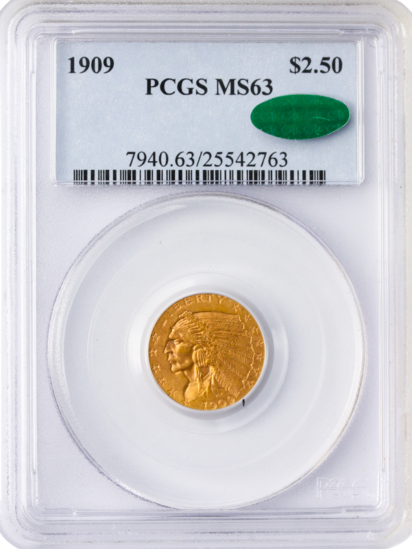 1909 $2.50 Indian PCGS MS63 CAC