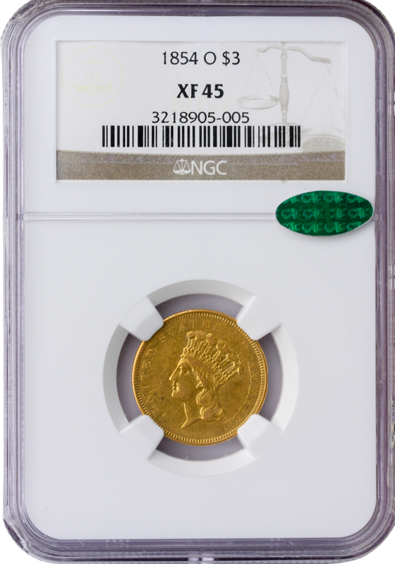 1854-O $3 Indian Princess NGC XF45 CAC