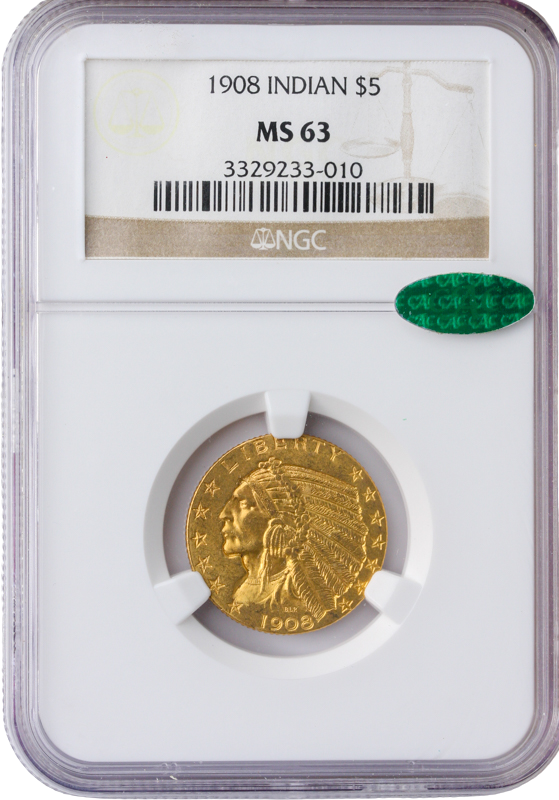 1908 $5 Indian NGC MS63 CAC