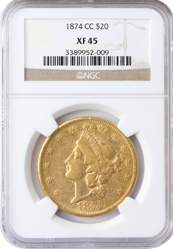 1874-CC $20 Liberty NGC XF45