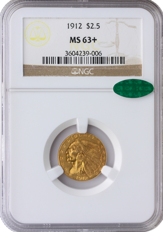 1912 $2.50 Indian NGC MS63 CAC