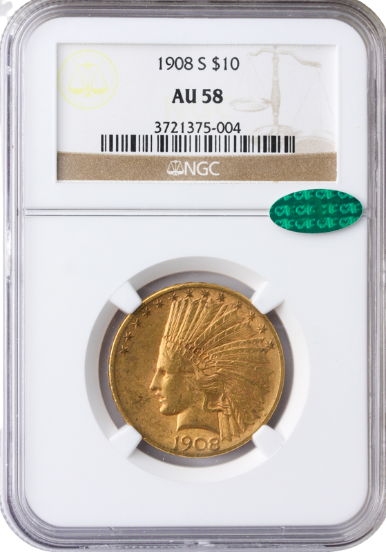 1908-S $10 Indian NGC AU58 CAC