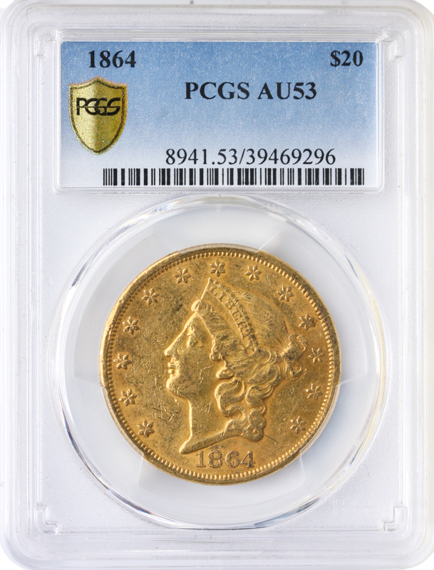 1864 $20 Liberty PCGS AU53