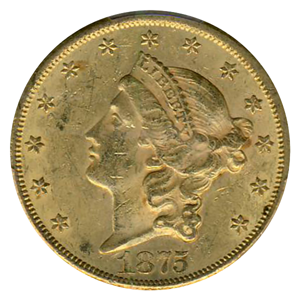 1875-CC $20 Liberty PCGS AU58 +