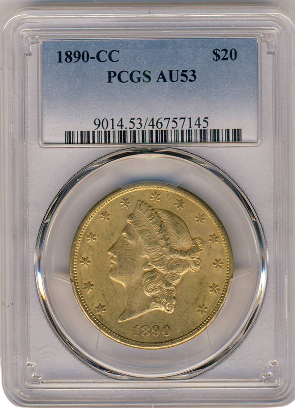 1890-CC $20 Liberty PCGS AU53