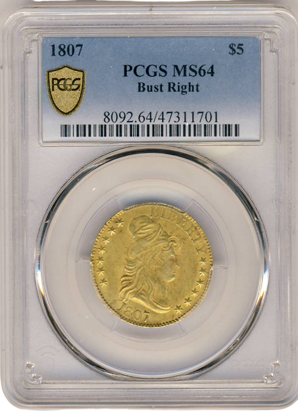 1807 $5 Draped Bust Right PCGS MS64