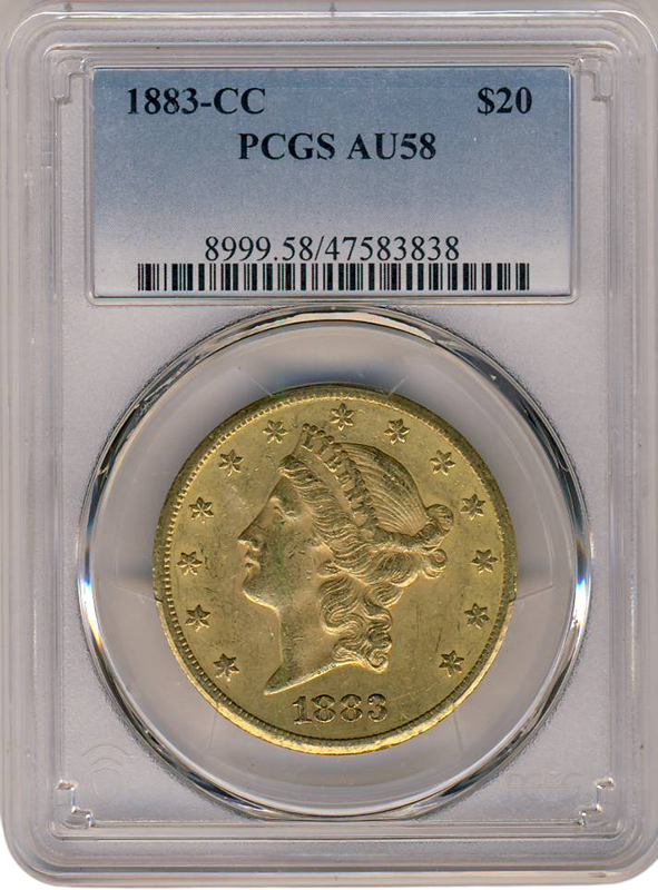 1883-CC $20 Liberty PCGS AU58