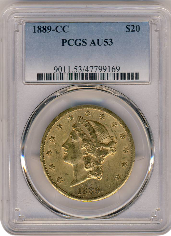 1889-CC $20 Liberty PCGS AU53