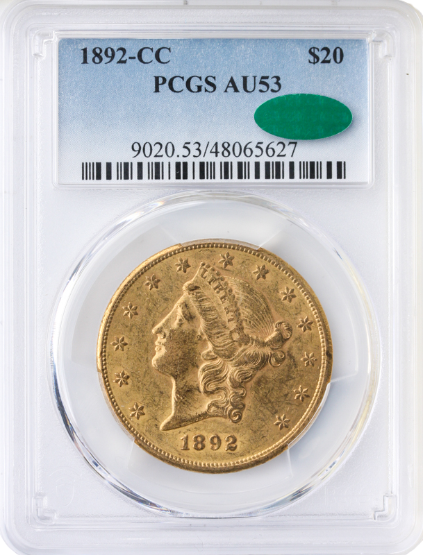 1892-CC $20 Liberty PCGS AU53 CAC