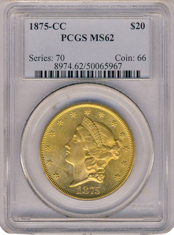 1875-CC $20 Liberty PCGS MS62