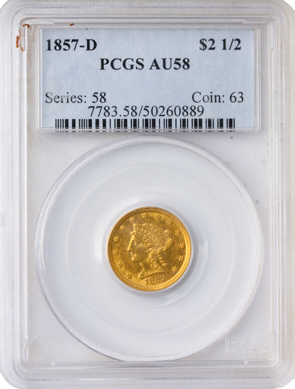 1857-D $2.50 Liberty PCGS AU58