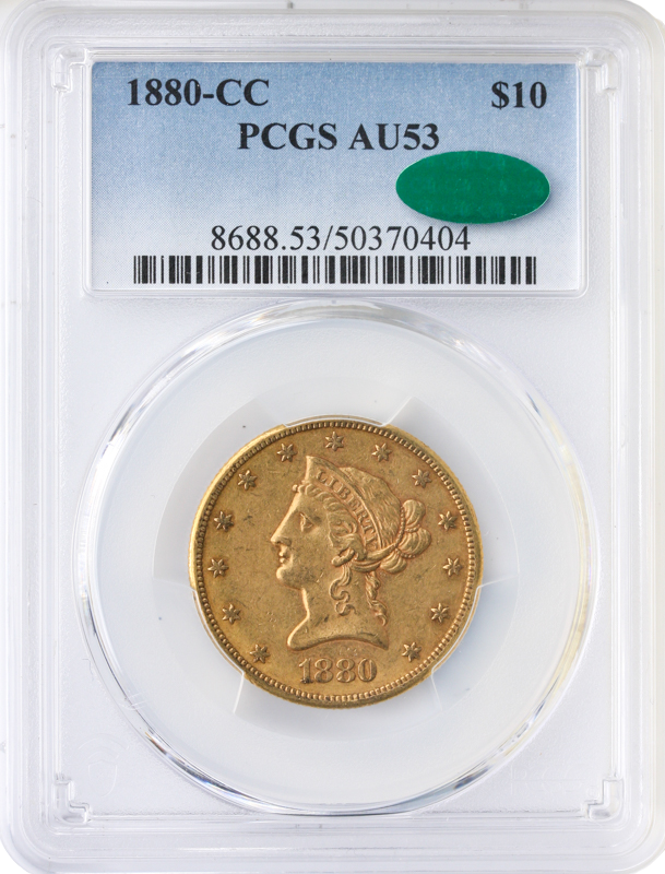 1880-CC $10 Liberty PCGS AU53 CAC