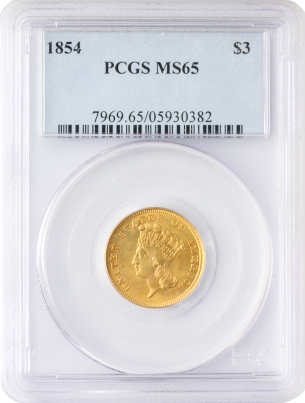 1854 $3 Indian Princess PCGS MS65