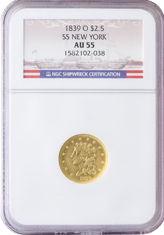 1839-O $2.50 Classic S.S. New York NGC AU55