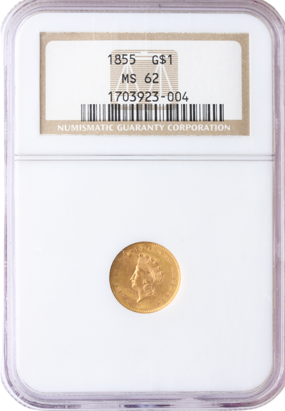 1855 $1 Gold Type 2 NGC MS62