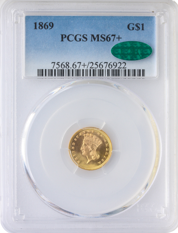 1869 $1 Gold Type 3 PCGS MS66 +