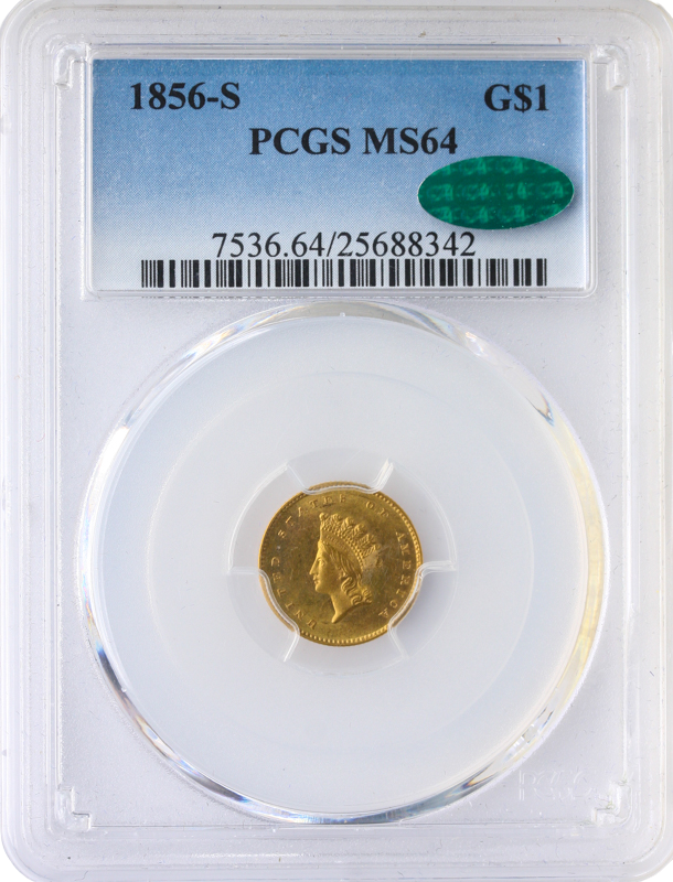 1856-S $1 Type 2 PCGS MS64 CAC