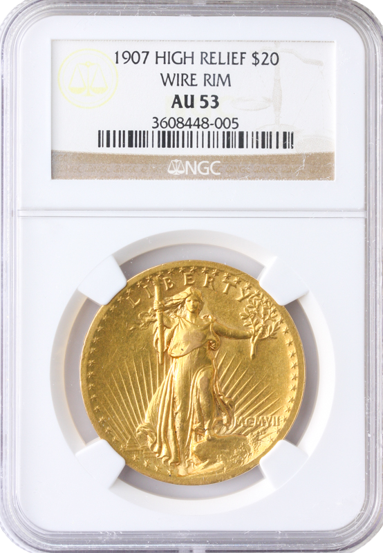 1907 $20 Saint Gaudens High Relief NGC AU53