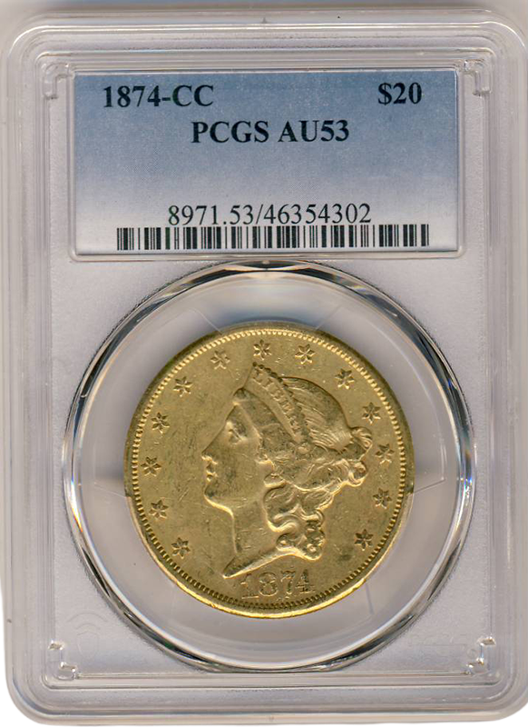 1874-CC $20 Liberty PCGS AU53