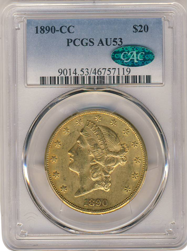 1890-CC $20 Liberty PCGS AU53 CAC