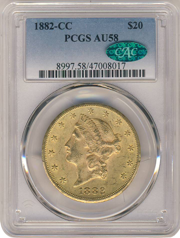 1882-CC $20 Liberty PCGS AU58 CAC