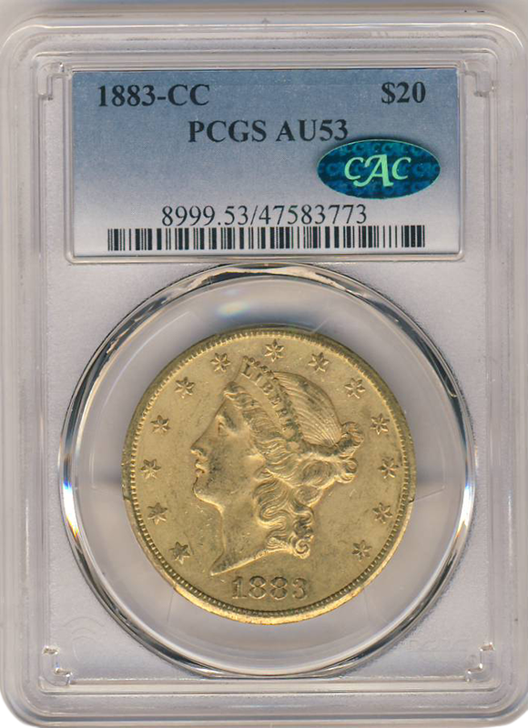 1883-CC $20 Liberty PCGS AU53