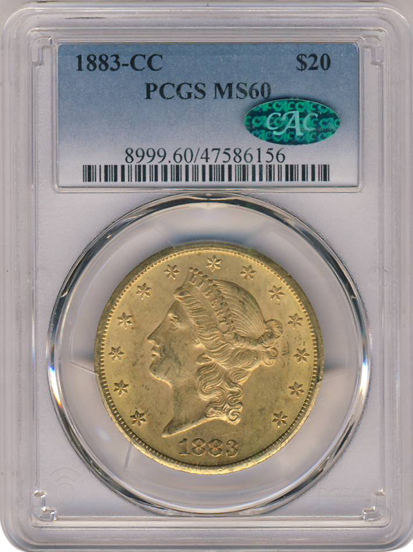 1883-CC $20 Liberty PCGS MS60 CAC