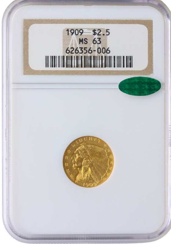 1909 $2 1/2 Indian NGC MS63 CAC