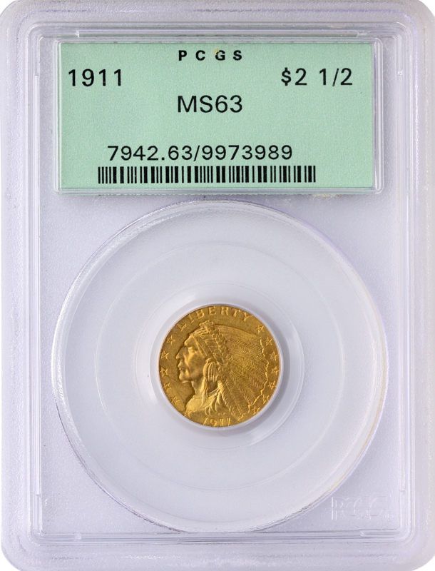 1911 $2 1/2 Indian PCGS MS63