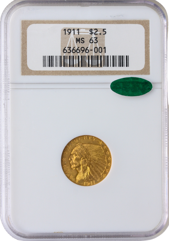 1911 $2.50 Indian NGC MS63 CAC