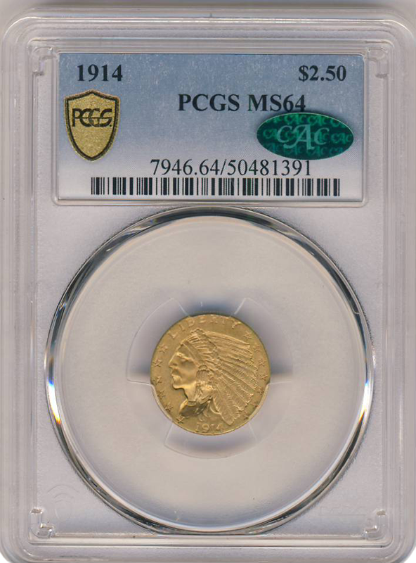 1914 $2 1/2 Indian PCGS MS64 CAC