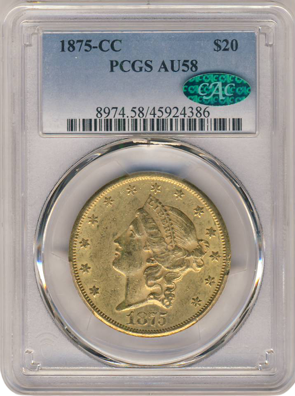 1875-CC $20 Liberty PCGS AU58 CAC