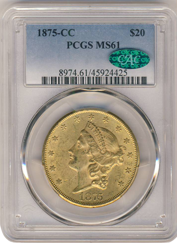 1875-CC $20 Liberty PCGS MS61 CAC