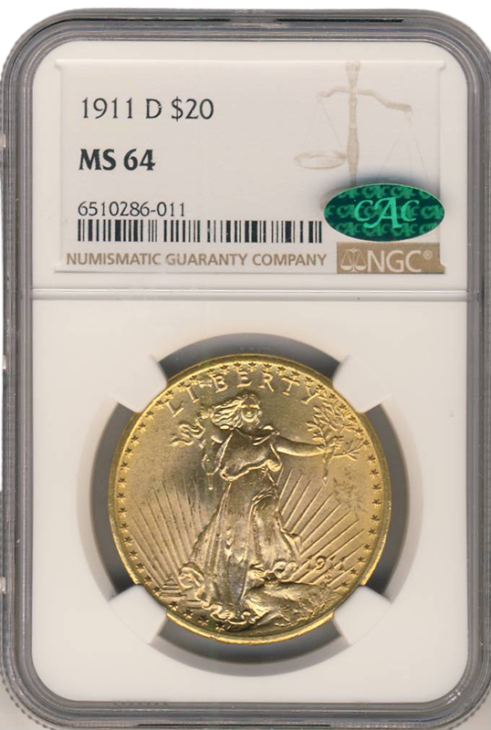 1911-D $20 Saint Gaudens NGC MS64 CAC