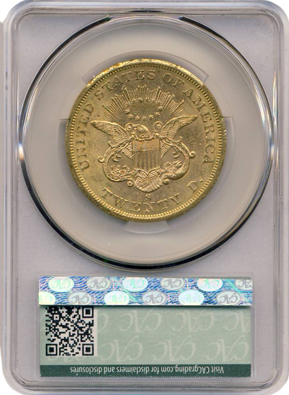 1858-S $20 Liberty CACG MS61